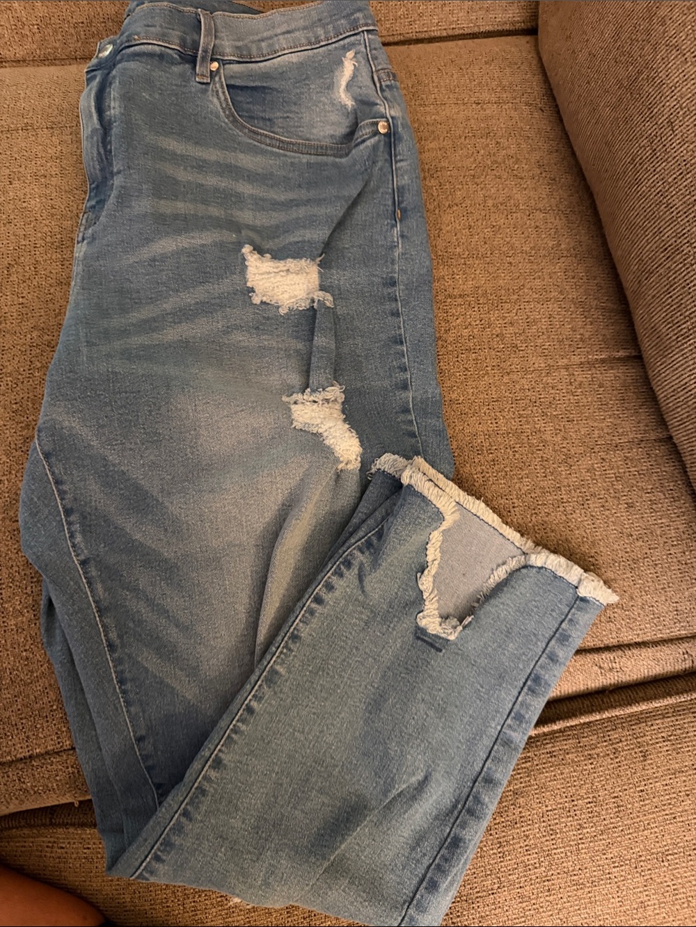 VENUS Light Blue Straight Leg Distressed Jeans